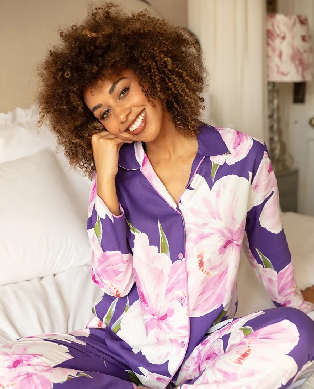 Valentina Womens Purple Floral Print Pyjama Set