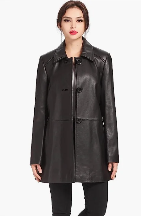 BGSD Women Hannah Lambskin Leather A-Line Coat