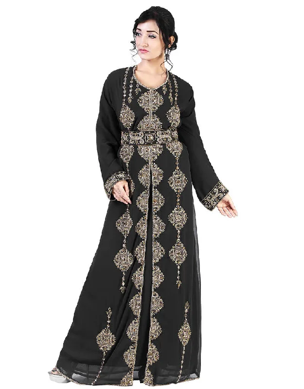 Stylist Black Georgette Stone Embroidery Kaftan