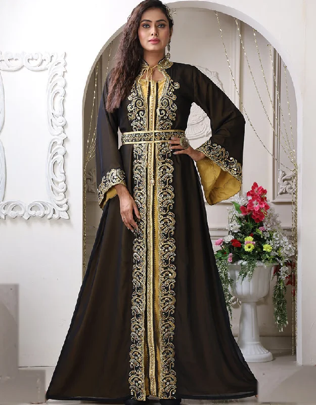 Modest Black Georgette Stone Embroidery Moroccan