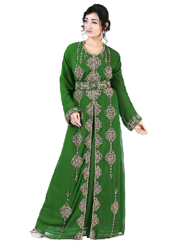 Latest Green Georgette Stone Embroidery Kaftan