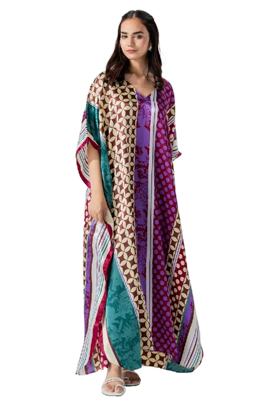 Lavender Geometric Dream Silk Caftan For Women