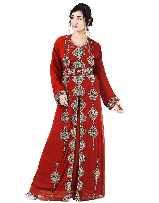 Traditional Maroon Georgette Stone Embroidery Kaftan