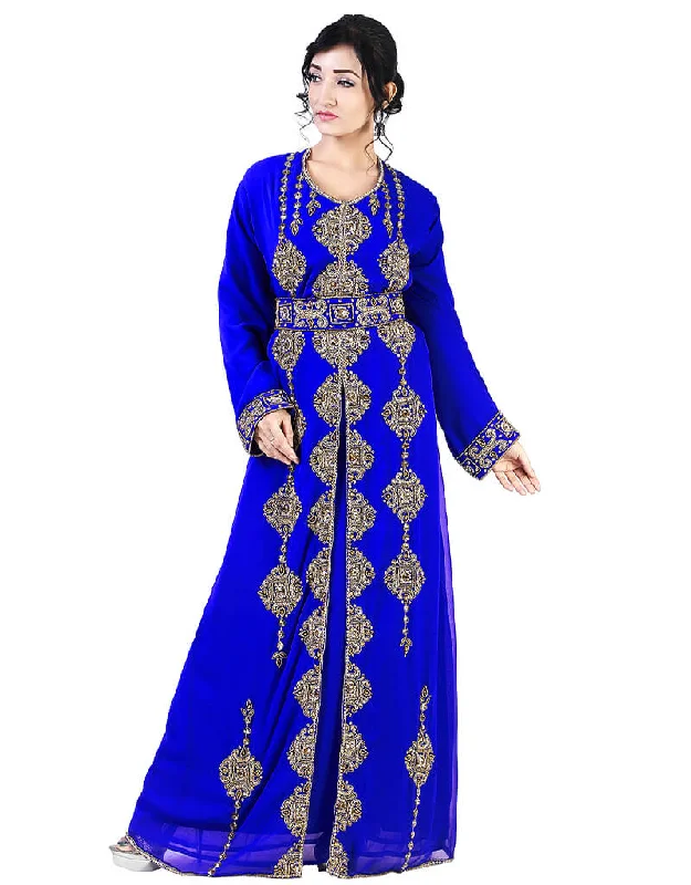 Modern Royal Blue Georgette Stone Embroidery Kaftan