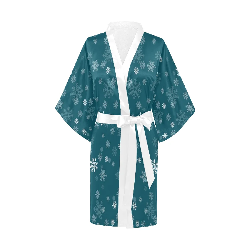 Snowflake pattern dark background Women's Short Kimono Robe