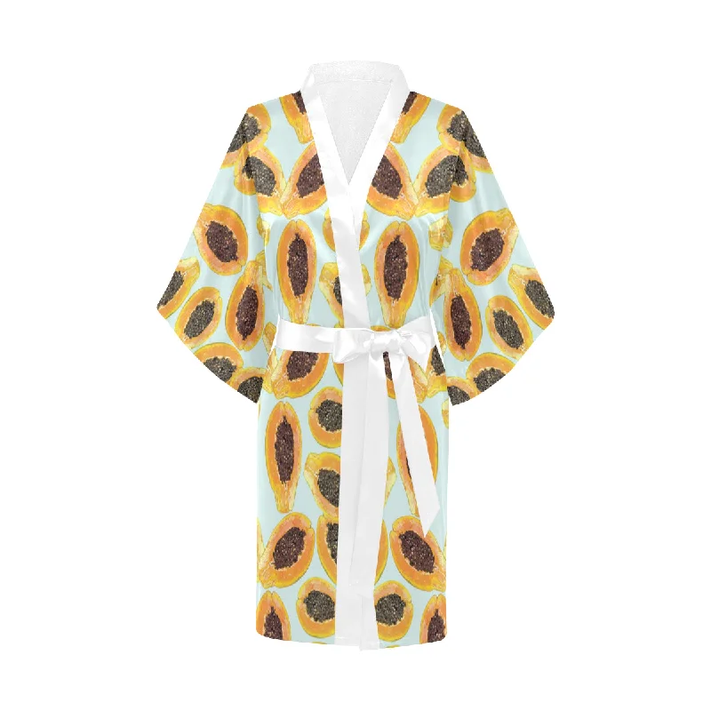 Watercolor papaya pattern Women's Short Kimono Robe