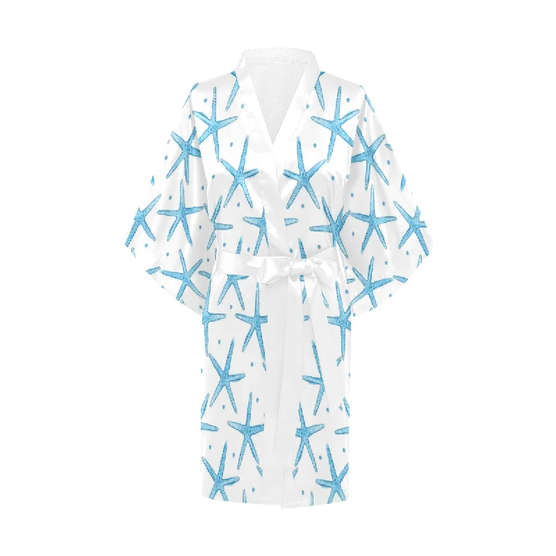 Watercolor starfish pattern Women's Short Kimono Robe