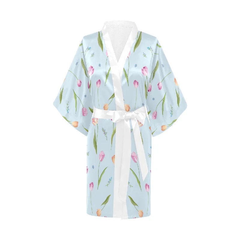 Watercolor Tulips pattern Women's Short Kimono Robe