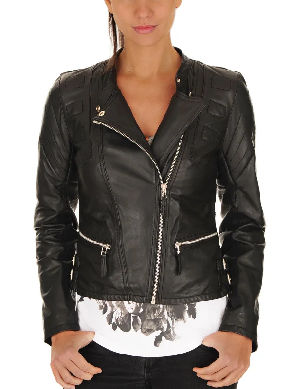 Women Real Lambskin Leather Biker Jacket KW072