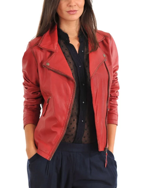 Women Real Lambskin Leather Biker Jacket KW088