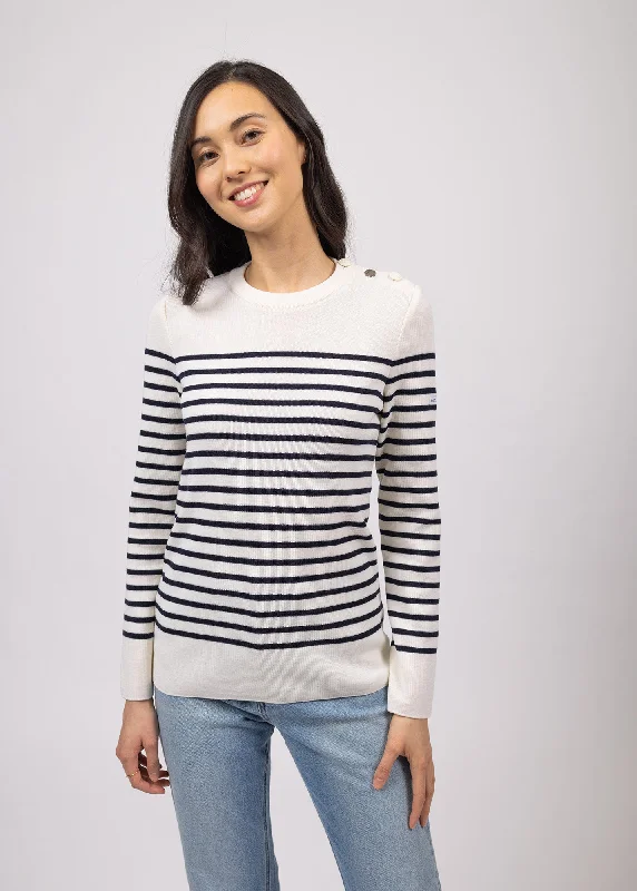 Brégançon striped sailor jumper - with contrasting elbow patches (BLANC/NAVY/NAVY)