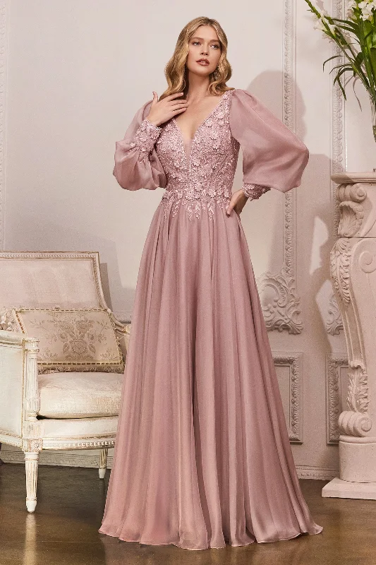 CINDERELLA DIVINE CD0183 Bishop Sleeve Chiffon Gown