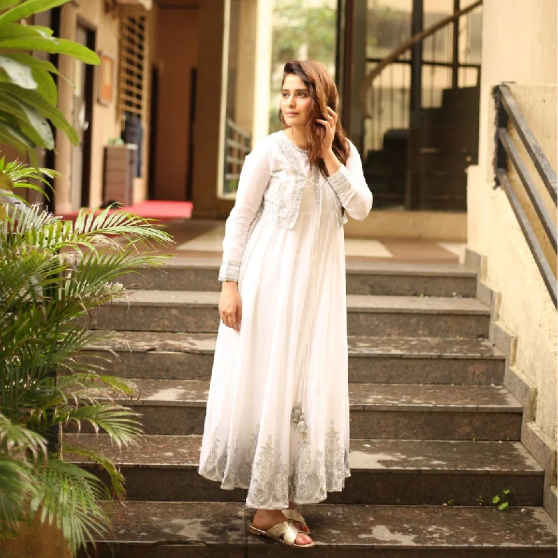 Women's Cotton White Anarkali Gown