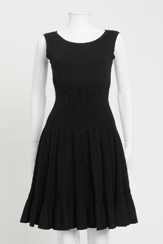 Black Wool-Blend Fit and Flare Preowned Dress