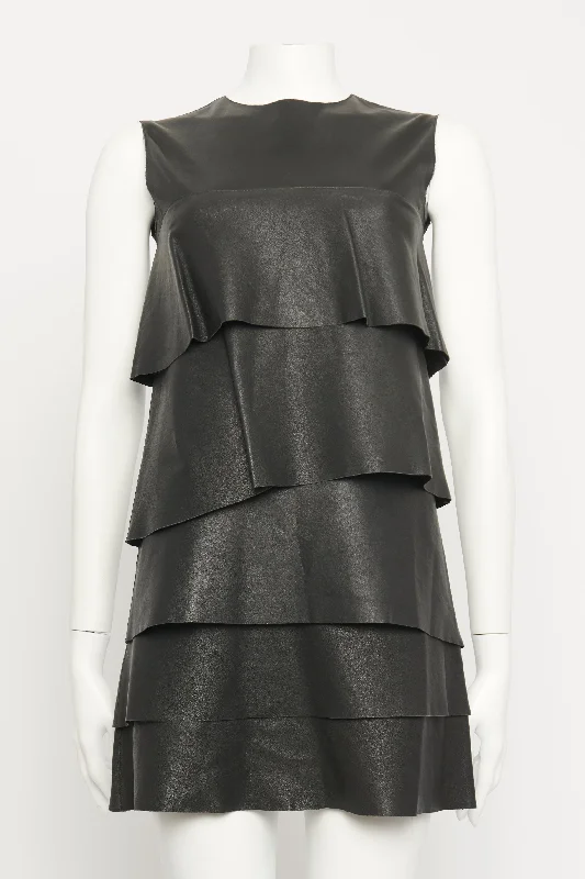 Leather Mid-Length Layered Preowned Dress