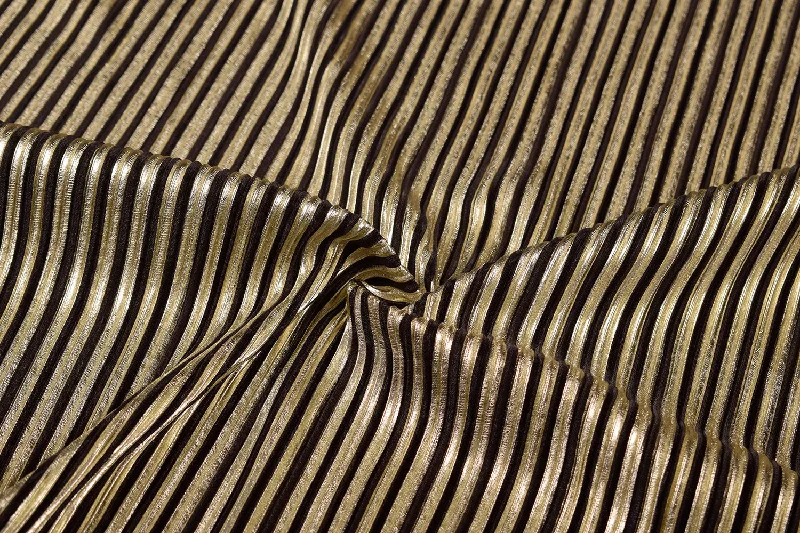 Black Strips Foil Printed Pleated Knit Fabric