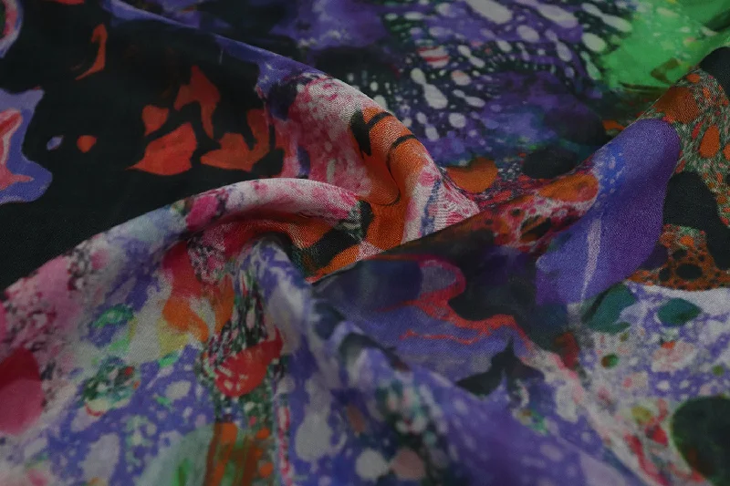 Multicolor Abstract Printed Silk Chiffon Fabric