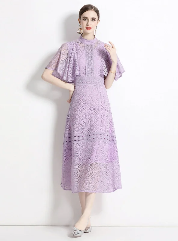 Flying Sleeves Slim Lace Dress